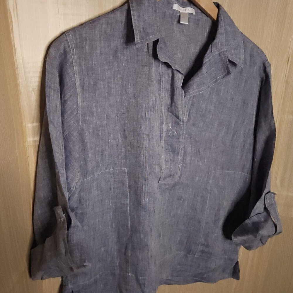 Bagutta Womens Blue Linen Oversized Coastal Grandma Top Large - Picture 3 of 5